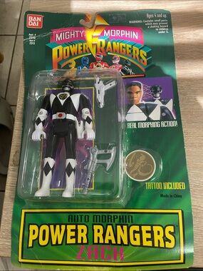 Vintage 1994 Bandai Auto Mighty Morphin Power Rangers Black Ranger Zach Figure